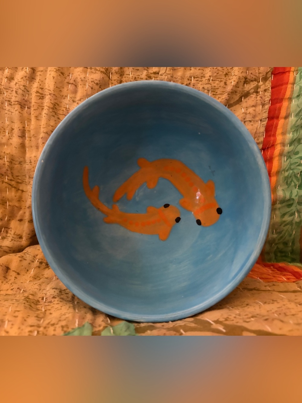 Blue Pisces Bowl with Orange Koi Ceramic 5.75” Zodiac Astrology